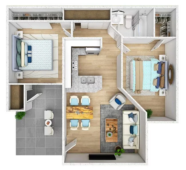 2 Bedroom 1 Bath 106 floor plan